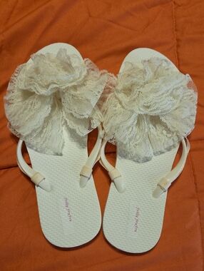 Lace Flower Ivory Slide Sandals for Women